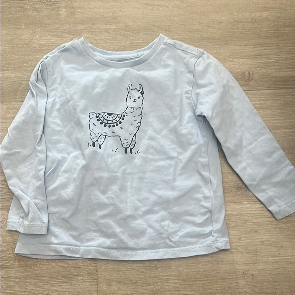 Kids Llama Graphic Long Sleeve Shirt - Light Blue